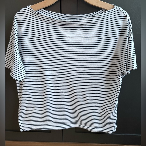 Vince Tops - Vince Boatneck Black & White Classic Cotton Striped Tee • S